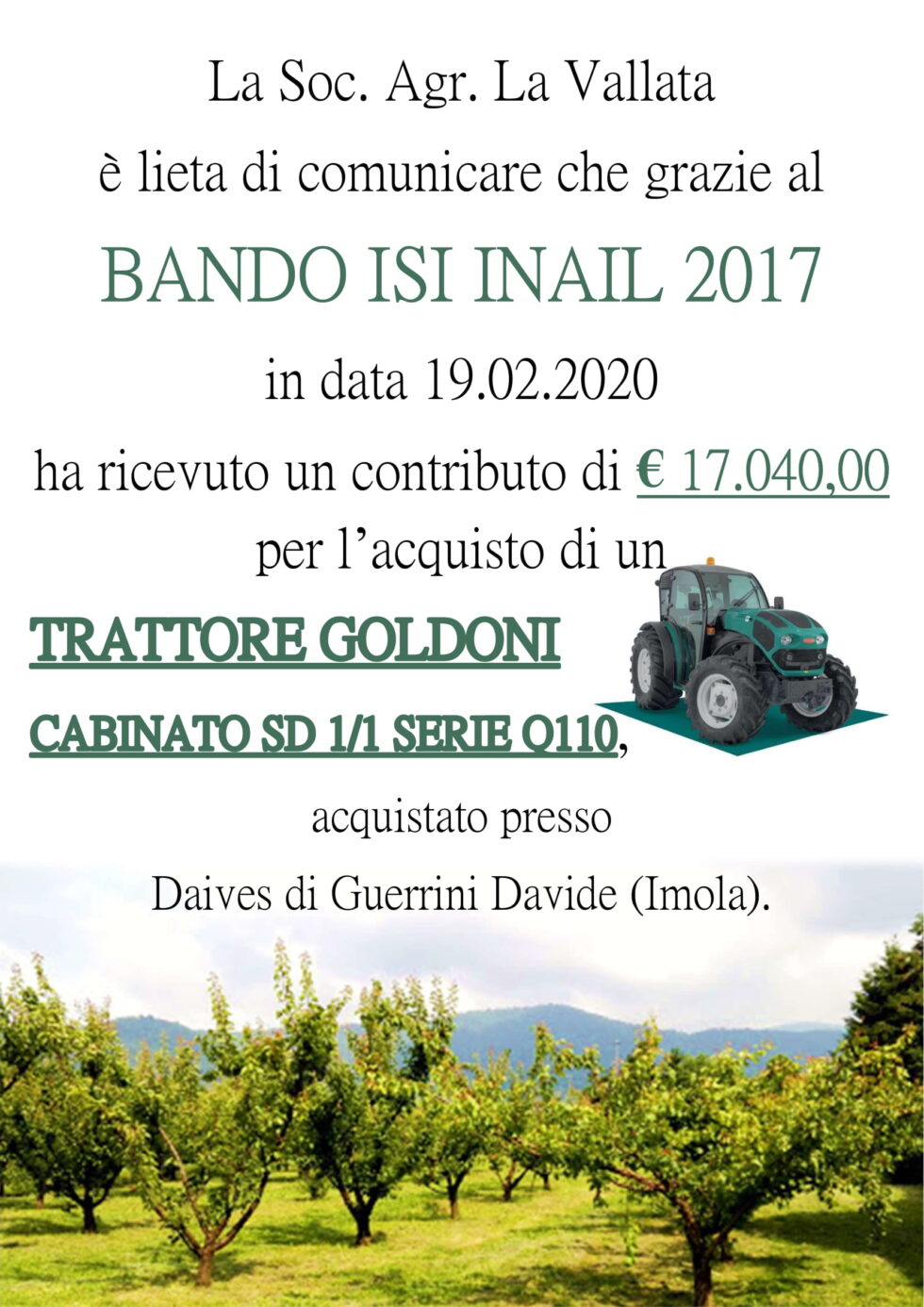 Bando ISI Inail Agricola La Vallata Franceschelli Bruno